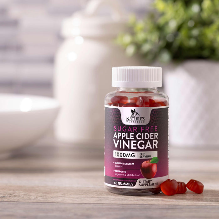 Apple Cider Vinegar Gummies for Weight Loss 1000mg - Vegan Apple Vinegar Gummy for Detox & Cleanse, ACV Supplement Pills, Vitamin B12, Sugar Free ACV Gummy, Non-GMO, Nature's Nutrition - 60 Gummies
