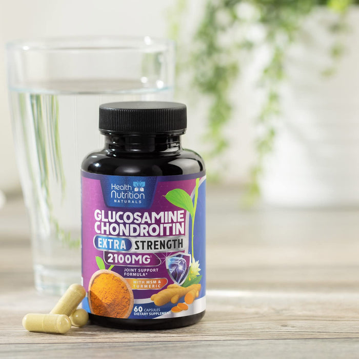 Glucosamine Chondroitin MSM 2100mg Complex - Joint Health Supplement with Turmeric & Boswellia - Quercetin for Cartilage, Flexibility & Mobility - Triple Strength Glucosamine Sulfate - 60 Capsules