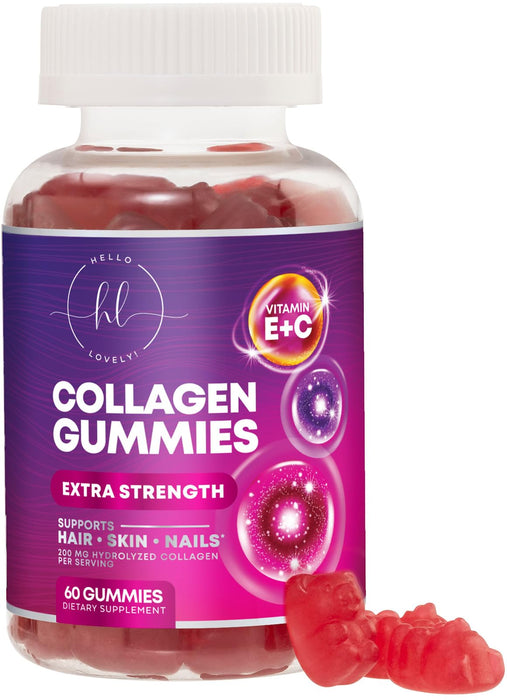 Collagen Gummies for Women - Extra Strength Collagen Peptides Gummy with Vitamin C, Zinc and Biotin, Hydrolyzed Protein Peptides Supplement for Hair, Nail & Healthy Skin Support, Non-GMO - 60 Gummies