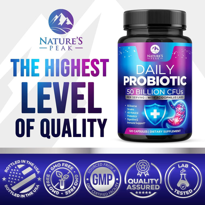 Probiotics 60 Billion CFU - 10 Strains + Digestive Enzymes & Prebiotics - Best Probiotic for Women & Men, Supports Immune, Gut Health, Occasional Constipation, Diarrhea, Gas & Bloating - 120 Capsules