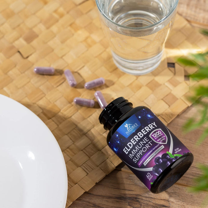 Elderberry Immune Support 1200mg Extract Capsules - Daily Immune Support for Adults with Concentrated Sambucus Black Elderberry Antioxidant - Gluten Free Vitamin, Non-GMO Supplement - 60 Capsules