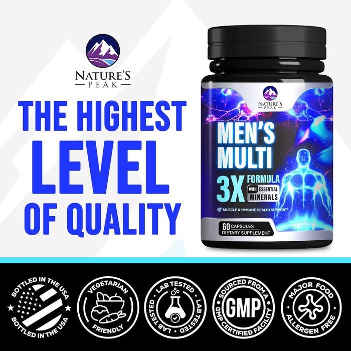 Men's Multivitamins Supplement - Complete Daily Multivitamin for Men with Vitamin B12, A, C, D, E, Zinc, Calcium, Iron, Folate - Immune Health & Energy Support - High Potency & Non-GMO - 60 Capsules