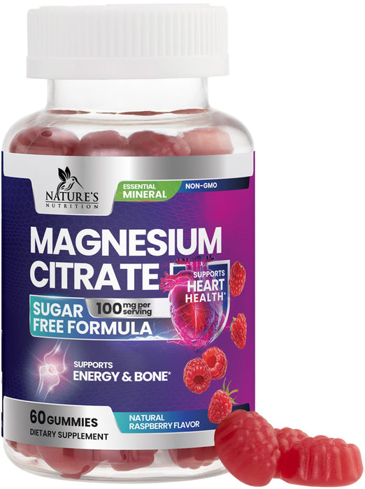 Magnesium Citrate Gummies Sugar Free Supplement - High Absorption Magnesium Citrate Supplement Gummy for Adults & Kids, Nature's Magnesio Supplements for Bone, Muscle Health, Heart Support, 60 Gummies