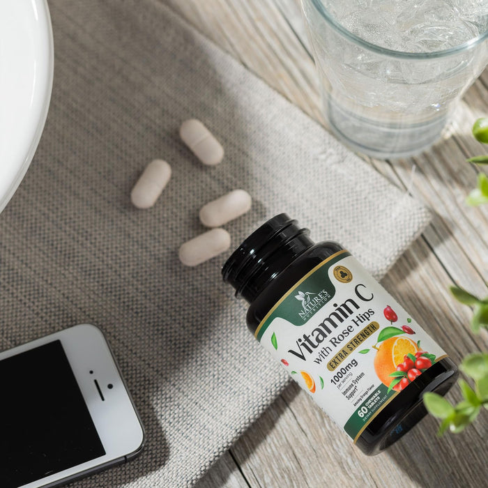 Vitamin C Chewable 1000mg - Extra Strength Antioxidants for Powerful Immune Support w/Vitamin C & Rose HIPS - Potent Dietary VIT C Chews Supplement, Natural, Vegan, Gluten-Free, Non-GMO - 60 Tablets