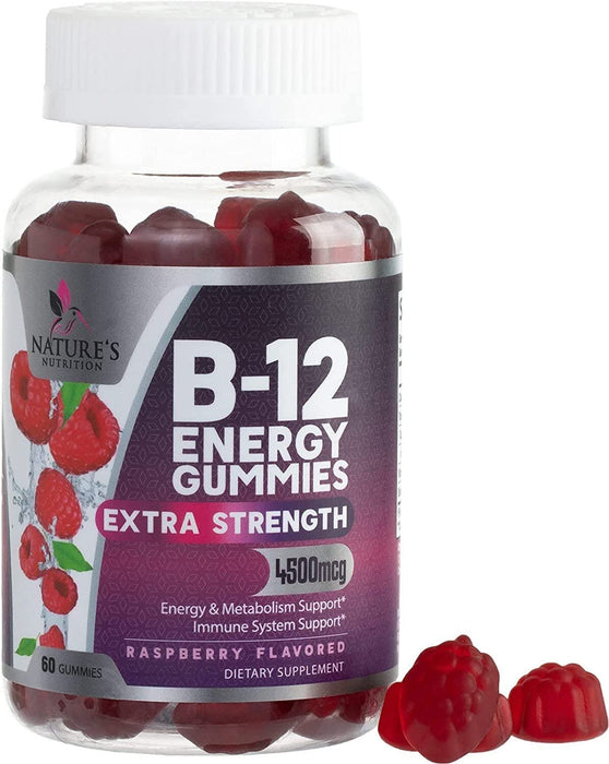 B-12 Vitamin Energy Gummies - 4500mcg Extra Strength B12 Gummy Chewables for Energy Metabolism & Immune Support - Dietary Supplement for Women, Men, & Kids - Non-GMO, Vegan, Berry Flavor - 120 Count