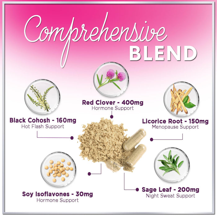 Menopause Supplements for Women with Black Cohosh - Natural, Mild Hot Flash, Night Sweats & Hormone Support, Menopause Relief with Dong Quai, Energy & Balance, Non-GMO & Gluten Free - 60 Capsules