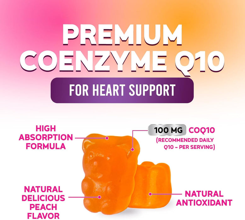 Nature's Nutrition CoQ10 Gummies 100mg – High Absorption Coenzyme Q10 Supplement for Heart Health, Energy & Antioxidant Support – Peach Flavor Gummy, Vegan, Non-GMO, Gluten Free – 30 Count