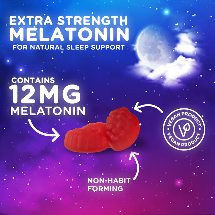 Sleep Gummies with Melatonin - Extra Strength Sleep Gummy, 12 mg Melatonin, Natural Melatonin Gummy, Occasional Sleep Support Supplement for Adults, Vegan, Non-GMO, Gomitas para Dormir - 120 Gummies