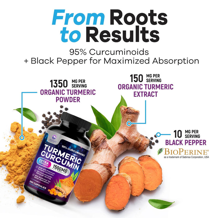 Turmeric Curcumin with BioPerine - 1500mg 95% Curcuminoids - 240 Capsules