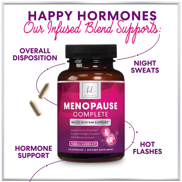Menopause Supplements for Women with Black Cohosh - Natural, Mild Hot Flash, Night Sweats & Hormone Support, Menopause Relief with Dong Quai, Energy & Balance, Non-GMO & Gluten Free - 60 Capsules