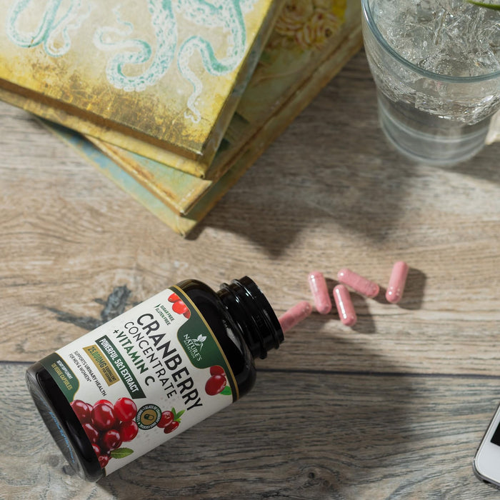 Cranberry Pills for Women - 500 mg Natural Urinary Tract Health Support - Concentrated Formula from Whole Fruit Cranberry & Vitamin C - Sugar Free, Gluten Free, Non-GMO Supplement - 120 Capsules