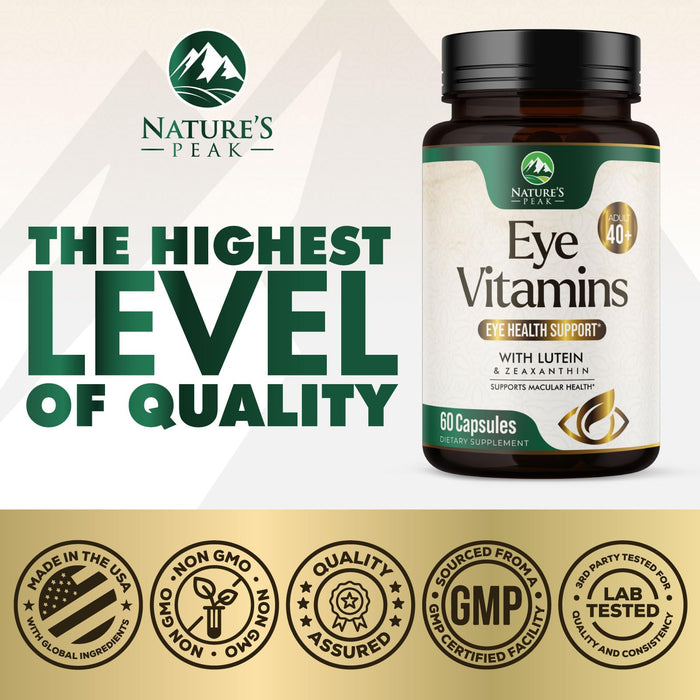 Eye Vitamins & Mineral Supplement - Contains Zinc, Copper, Lutein, & Zeaxanthin, Supports Dry Eye Strain, Vision Health for Adults, Non-GMO, Vegan Eye Care Pills & Minerals Supplements - 60 Capsules
