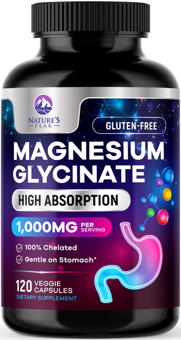 Magnesium Glycinate Supplement Pure 1000 mg Chelated for Max Absorption - Supports Bone, Muscle, Nerve & Heart Health, Sleep Support - Best Magnesium Pills for Whole Body Support - 120 Capsules