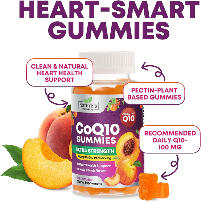 CoQ10 100mg Gummies - 3X Better Absorption, Antioxidant for Heart Health Support & Energy Production, Ultra Coenzyme Q10 Vitamins, Co q 10 Supplement, Dietary Supplement, Non-GMO - 30 CoQ10 Gummies
