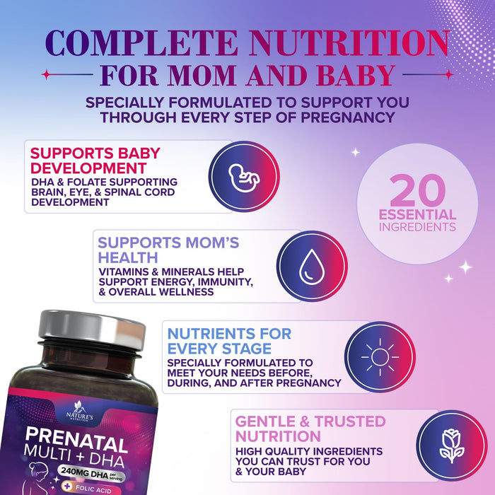 Prenatal Vitamins with Folic Acid & DHA – 60 Softgels