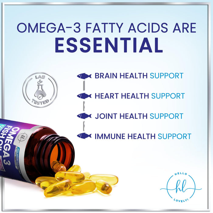 Omega 3 Fish Oil Supplements 2400mg - Triple Strength Omega 3 Fatty Acids, Natural Heart Health Brain & Joint Support - Fatty Acids with EPA & DHA - Wild Caught Fish Oil Supplement - 60 Softgels