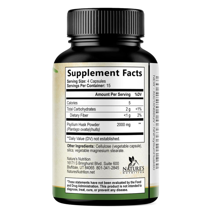 Psyllium Husk Fiber 1500mg – 60 Capsules
