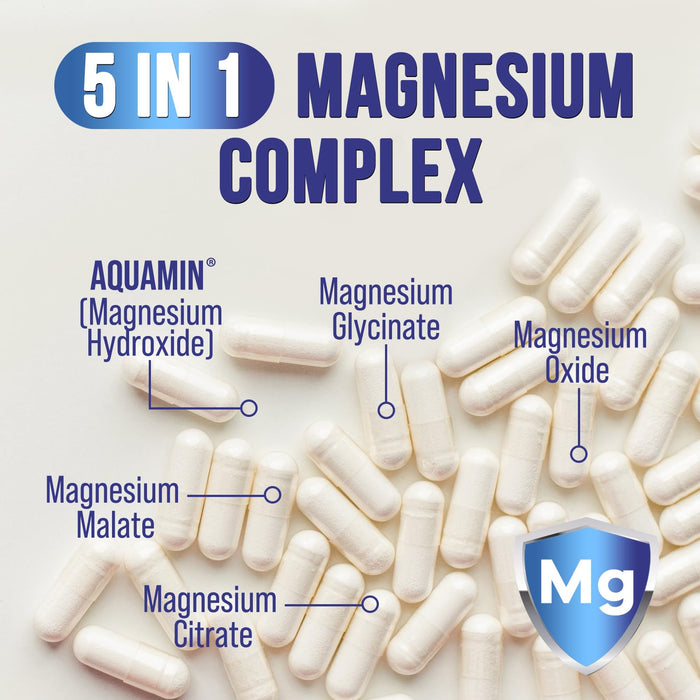Magnesium Complex Capsules 500 mg with Oxide, Glycinate, Malate, Citrate - High Absorption Complex Chelated Magnesium Mineral Supplements - for Muscle, Bone and Heart Health Support - 60 Capsules