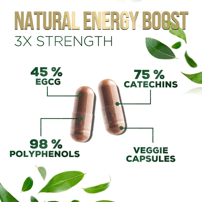Green Tea Extract Capsules 1000mg 98% Standardized EGCG - 3X Strength for Natural Energy - Heart Support with Polyphenols - Gentle Caffeine - 120 Capsules