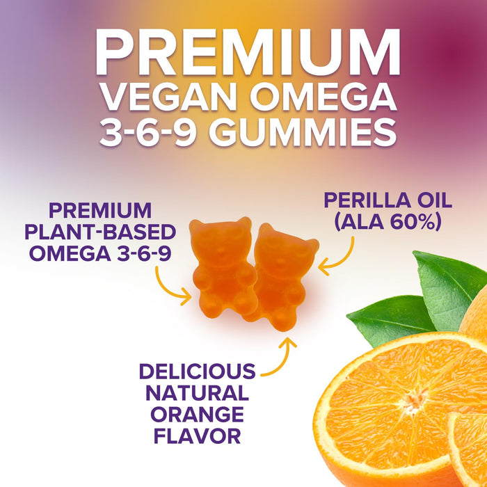 Omega 3 6 9 Vegan Gummies - Triple Strength Omega 3 Supplement Gummy - Essential Oil 369 Heart Support and Brain Support for Women, Men & Pregnant Women, Non-GMO, Orange Flavor - 120 Gummies