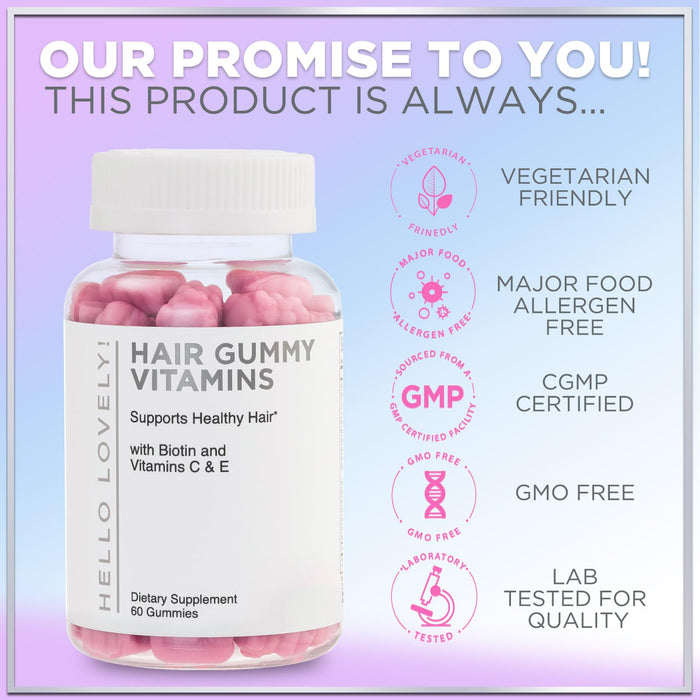 Hair Vitamins Gummies - Biotin 5000 mcg with Vitamin E, C & Zinc, Hair Growth Vitamins for Women & Men - Stronger, Beautiful Hair, Skin & Nails Supplement, Non-GMO & Gluten-Free - 60 Gummy Bears