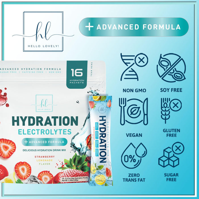 Electrolytes Hydration Packets - Keto Recovery Powder with Potassium, Magnesium, Sodium, Zinc & Vitamin C, Sugar-Free, Hydration Electrolyte Liquid Drink Mixes, Vegan, Strawberry Lemon (16 Pack)