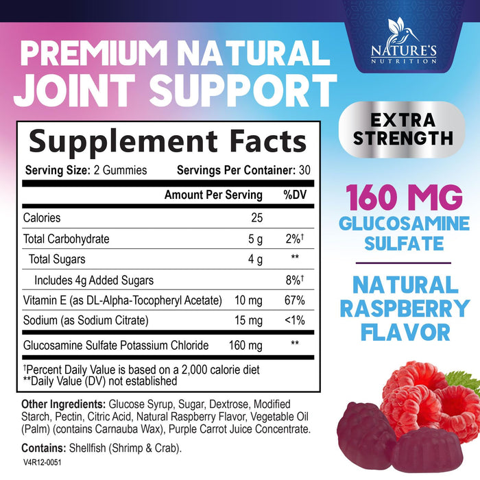 Joint Support Gummies Glucosamine Plus Vitamin E - Nature's Joint Support Supplement for Occasional Discomfort for Back, Knees & Hands - Cartilage & Joint Health & Flexibility Support - 60 Gummies