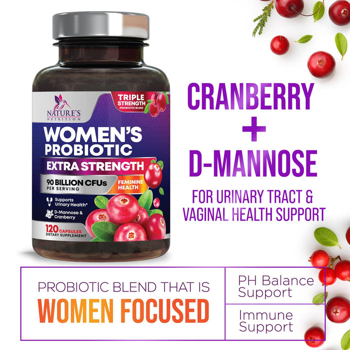 Probiotics for Women - 90 Billion CFU 16 Probiotic Strains with Cranberry, Vaginal Probiotics with Prebiotics PH, Digestive, UT, Immune, & Feminine Health Support, Pro Biotics for Women, 120 Capsules