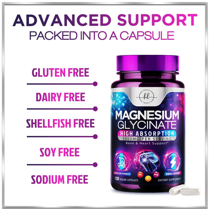 Magnesium Glycinate 1000mg | High Absorption | Chelated to Support Bone, Muscle, Nerves & Heart Health | Natural Sleep & Stress Support Women & Men | Vegan, Gluten & Soy Free, Non-GMO | 120 Capsules