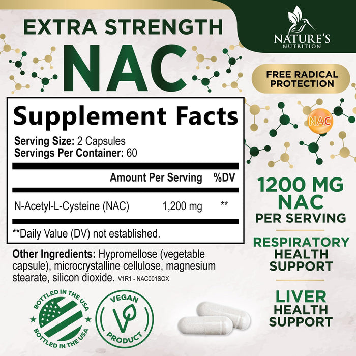 NAC N-Acetyl L-Cysteine (NAC) 1200 mg – 120 Veggie Capsules