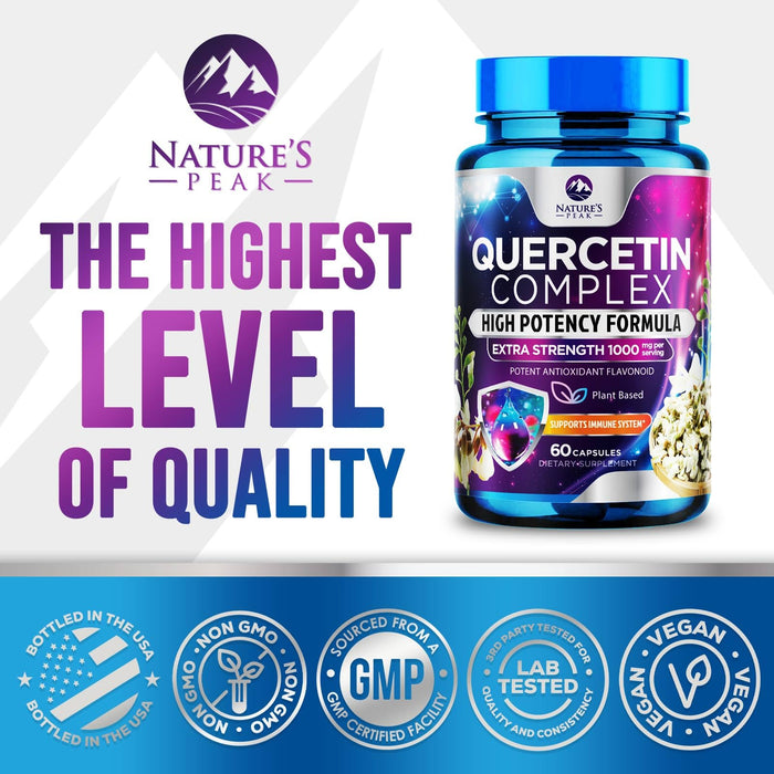 Quercetin Capsules 1000mg, with Ultra Strength Complex - Health Antioxidant Supplements for Respiratory, Heart and Immune Support - Vegan Third Party Tested, Non-GMO, Gluten Free - 60 Veggie Capsules