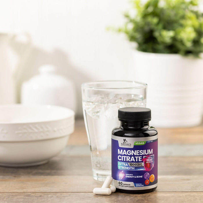 Magnesium Citrate Supplement 1000 mg for Best Absorption, Supports Bone, Heart Health, Nerves, Muscles, Metabolism & Calm, Nature's Pure Magnesio Vitamin Pills, Bottled in USA - 60 Capsules