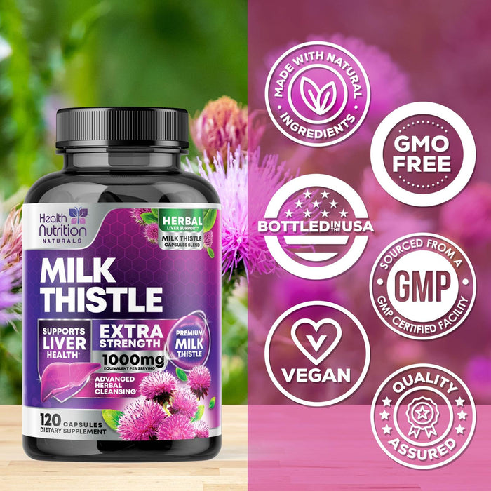 Milk Thistle Supplement - Liver Cleanse Detox & Repair Formula 1000mg with Dandelion - Nature's Herbal Milk Thistle Extract Supplements w/Silymarin Marianum, Supports Liver Health - 120 Capsules