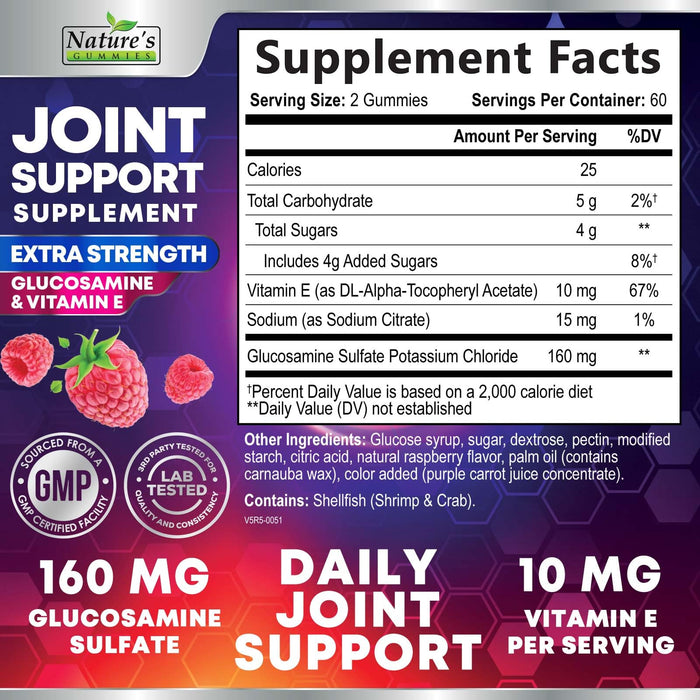 Joint Support Supplement - Extra Strength Glucosamine Gummy Supports Joints Health & Flexibility for Back, Knees, Hands - Natural Vitamin E Immune Support - Best Gummies for Women & Men - 120 Gummies