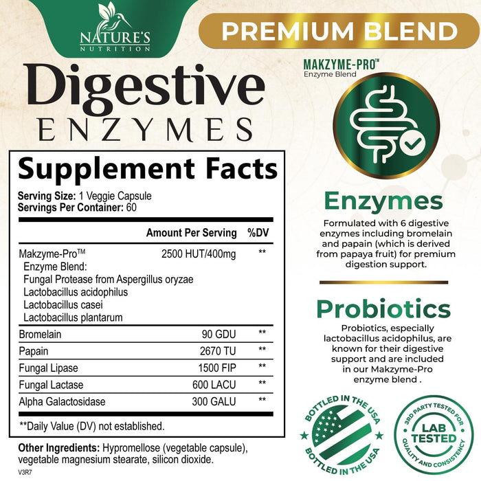 Digestive Enzymes with Probiotics - Probiotic Multi Enzymes with Probiotics and Prebiotics for Digestive Health and Bloating Relief for Women & Men, Daily Enzymes for Gut & Digestion - 60 Capsules