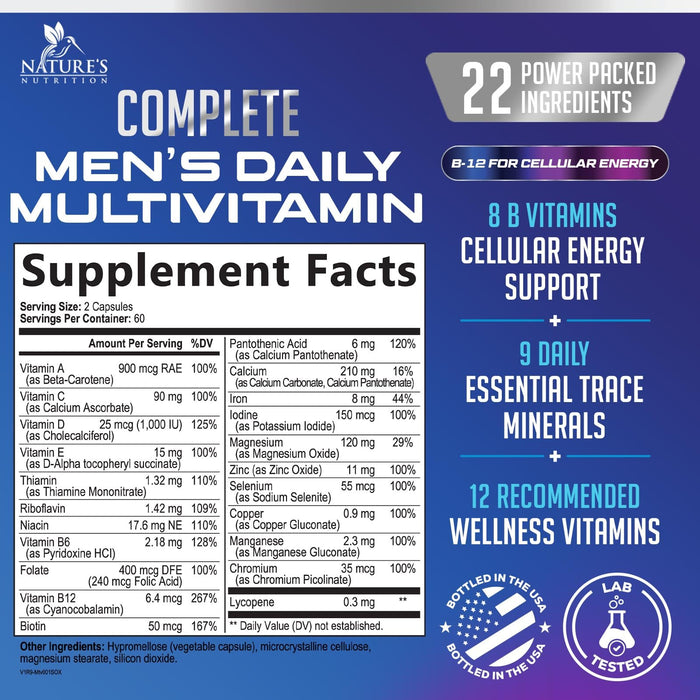 Multivitamin for Men - Vitamin A, C, D, E, Zinc, Calcium, Multivitamins for Immune Health Support, Vitamin B12, Men’s Daily Multivitamin Supplement Capsules, Non-GMO Mens Multi Vitamins - 120 Capsules