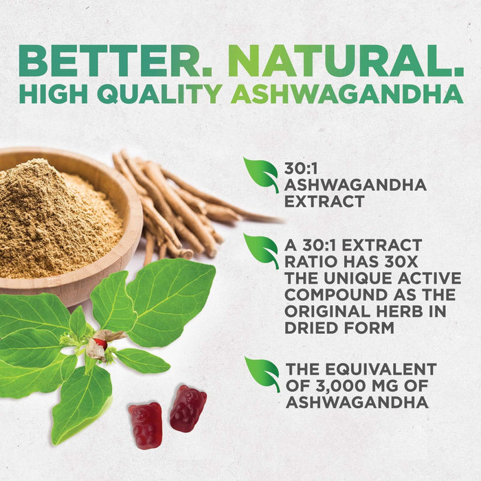 Ashwagandha Gummies for Women & Men, 3000mg Equivalent, Vegan, Plant Based, Non-GMO, Gluten-Free & Gelatin Free, Ashwagandha Supplement for Natural Antioxidant Support, Ashwa Root Extract - 60 Gummies