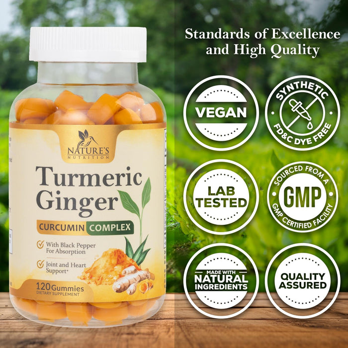 Turmeric Gummies with Black Pepper & Ginger for Absorption – 120 Gummies