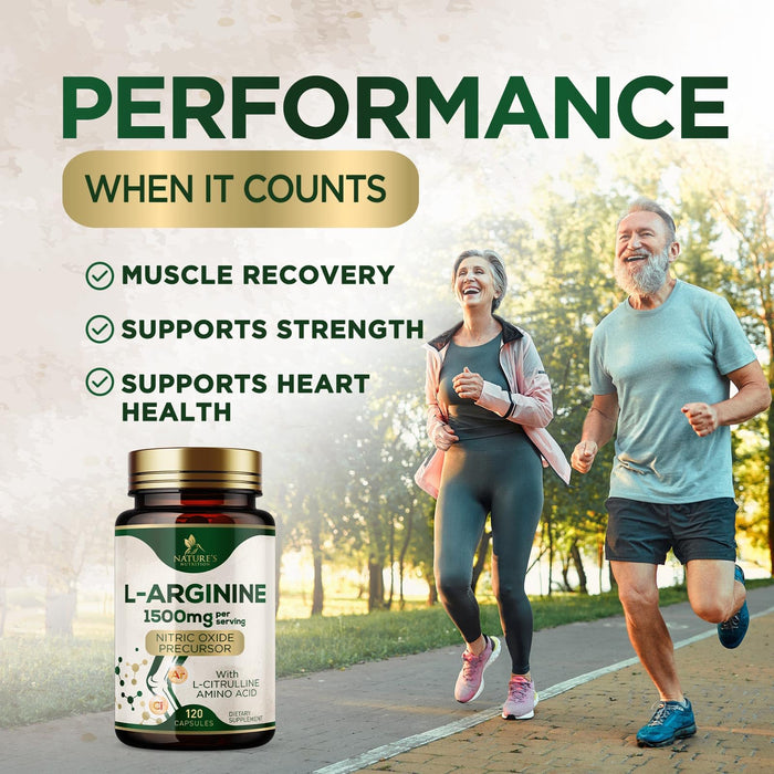 L-Arginine Supplement 1000mg with L-Citrulline - Heart Health Support - Muscle Supporting Nitric Oxide Precursor Booster for Extra Strength - Non-GMO Amino Acid Energy Blend For Men - 120 Capsules