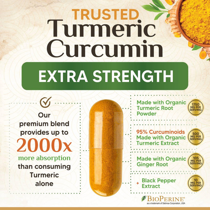 Turmeric Curcumin 1750mg with Organic Turmeric & Ginger – 120 Capsules