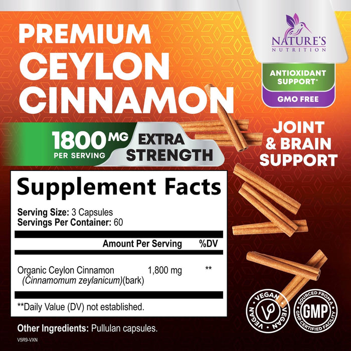 Organic Ceylon Cinnamon 1800mg – 180 Capsules