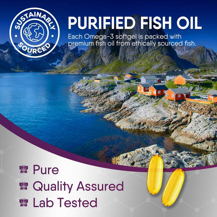 Omega 3 Fish Oil 2400 mg - Triple Strength Omega3, EPA & DHA Fatty Acids Supplement - Natural Support for Immune, Heart & Brain Health - Wild Caught, Non-GMO, Lemon Flavor, Burpless - 120 Softgels