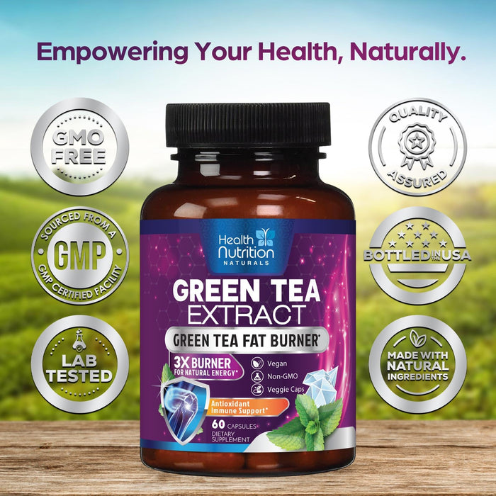 Green Tea Extract Pills - 98% Standardized EGCG 1300mg 3X Strength for Natural Energy - Supports Heart & Antioxidant Health Herbal & Immune Support Supplement Polyphenols & Catechins - 60 Capsules