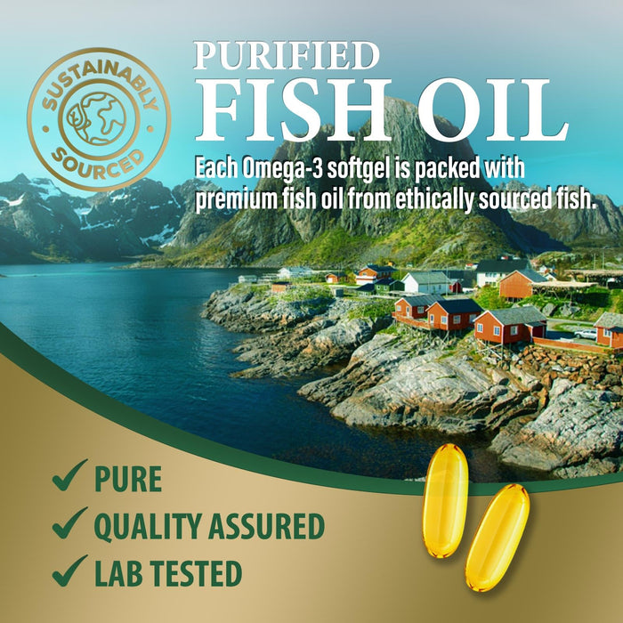 Omega 3 Fish Oil Pills 2400mg - Triple Strength Omega 3 Fish Oil Supplements - Best EPA & DHA Fatty Acids for Brain & Heart Health Support, Nature's Omega3 Supplement, 60 Day Supply - 120 Softgels