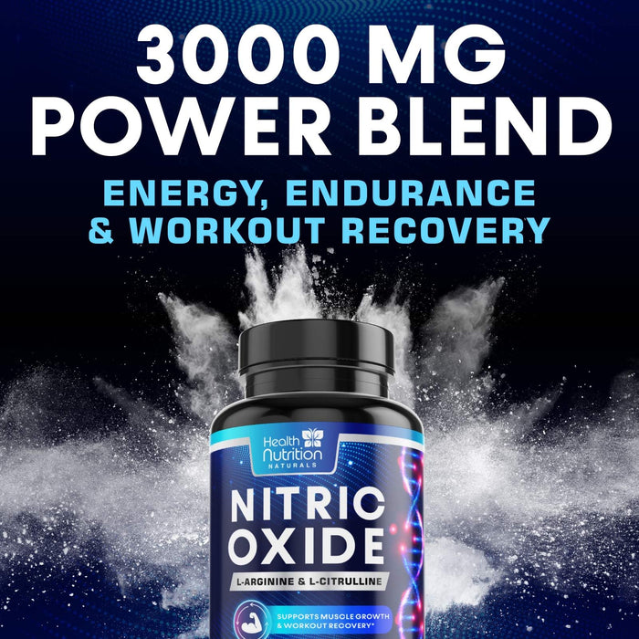 Extra Strength Nitric Oxide Supplement 3X Strength L Arginine, Citrulline Malate, AAKG, Beta Alanine - Premium Muscle Supporting Nitric Booster - Natural Energy & Heart Health Support - 60 Capsules