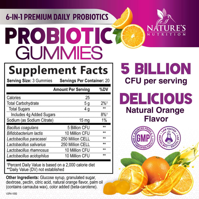 Probiotic Gummies for Women & Men's Digestive Health, 5 Billion CFU, Best Daily Probiotics Gummy for Vaginal, Immune Support & Gut Health, Supports Occasional Constipation Gas & Bloating, 60 Gummies