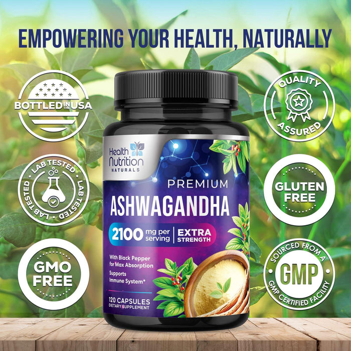 Ashwagandha Supplement 2100mg - Extra Strength Herbal Root Extract, Best Ashwagandha Supplements for Men & Women, Restore, Unwind, Calm Support Formula, Vegetarian, Non-GMO, Gluten-Free, 120 Capsules