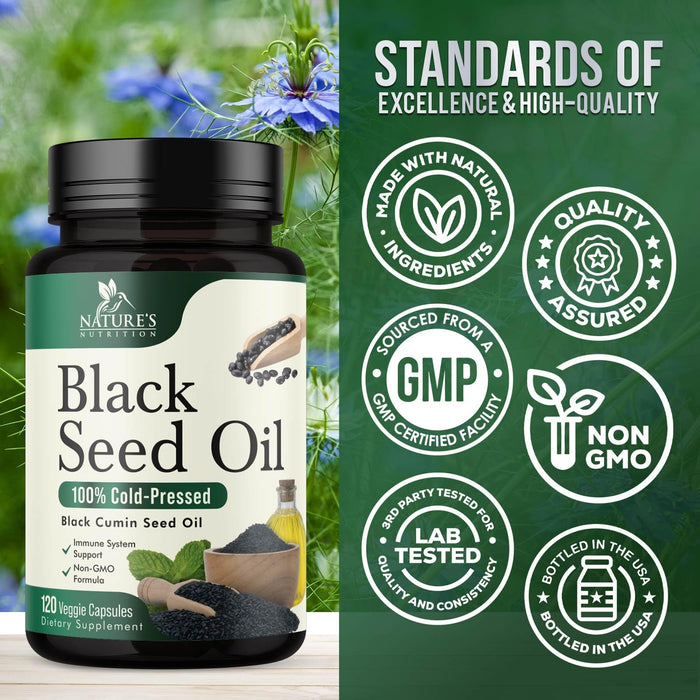 Black Seed Oil Softgels 1000mg - Premium Nigella Sativa Blackseed, Pure Natural Black Cumin Seed Oil & Antioxidant for Skin & Immune Support - Non GMO, Bottled in USA Supplement - 120 Softgels