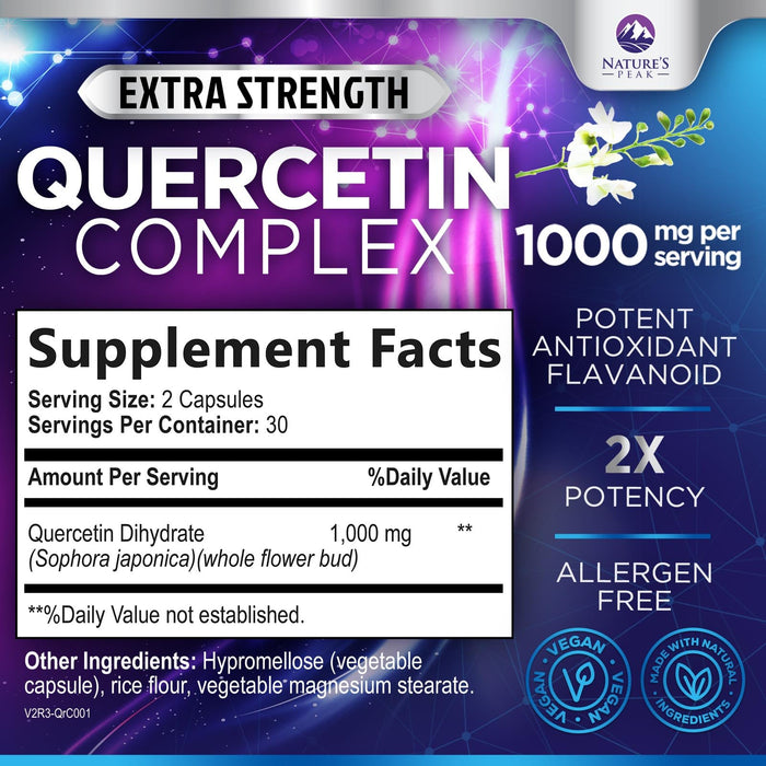 Quercetin Capsules 1000mg, with Ultra Strength Complex - Health Antioxidant Supplements for Respiratory, Heart and Immune Support - Vegan Third Party Tested, Non-GMO, Gluten Free - 60 Veggie Capsules
