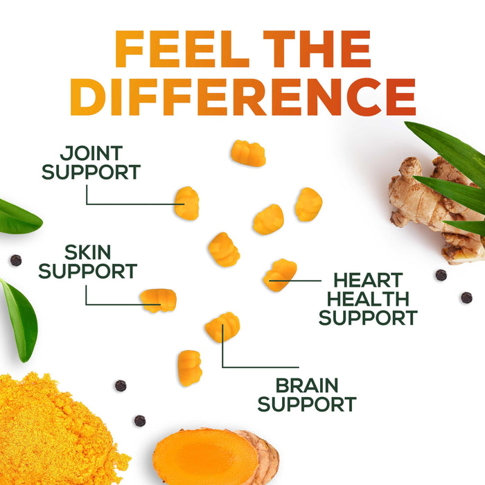 Turmeric and Ginger Gummies - Vegan Turmeric Curcumin Gummies with Black Pepper Extract for High Absorption, Nature's Curcumin Gummy for Joint Support Supplement, Non-GMO, Gluten Free - 60 Count